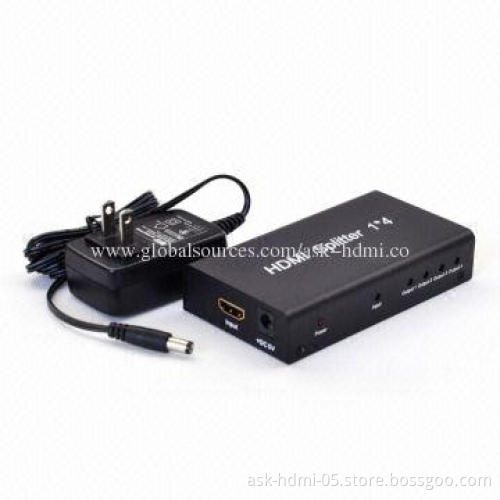 1 x 4 HDMI Splitter, 4-port, 1,080P, V1.3 HDTV, 3D HD Audio, 5V DC/1A Power Supply
